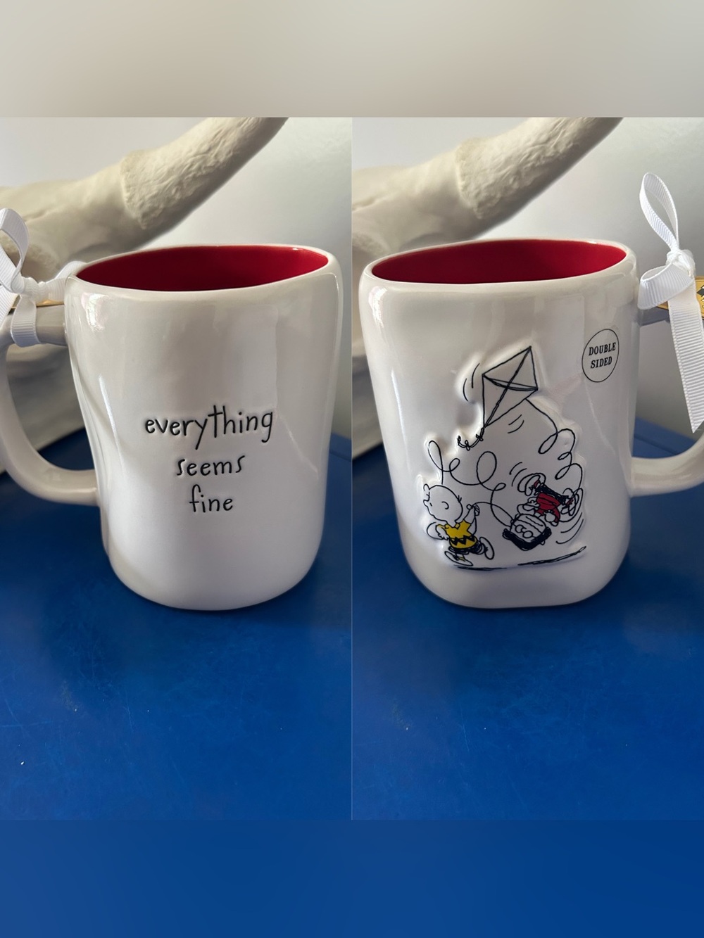 Rae Dunn Peanuts Charlie Brown Marcie Flying Kite Everything Seems Fine Mug